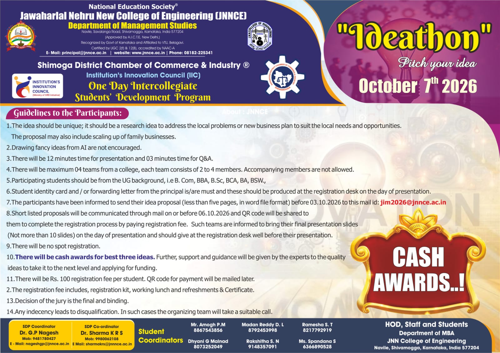 Ideathon 2026 poster with event guidelines, date and coordinators